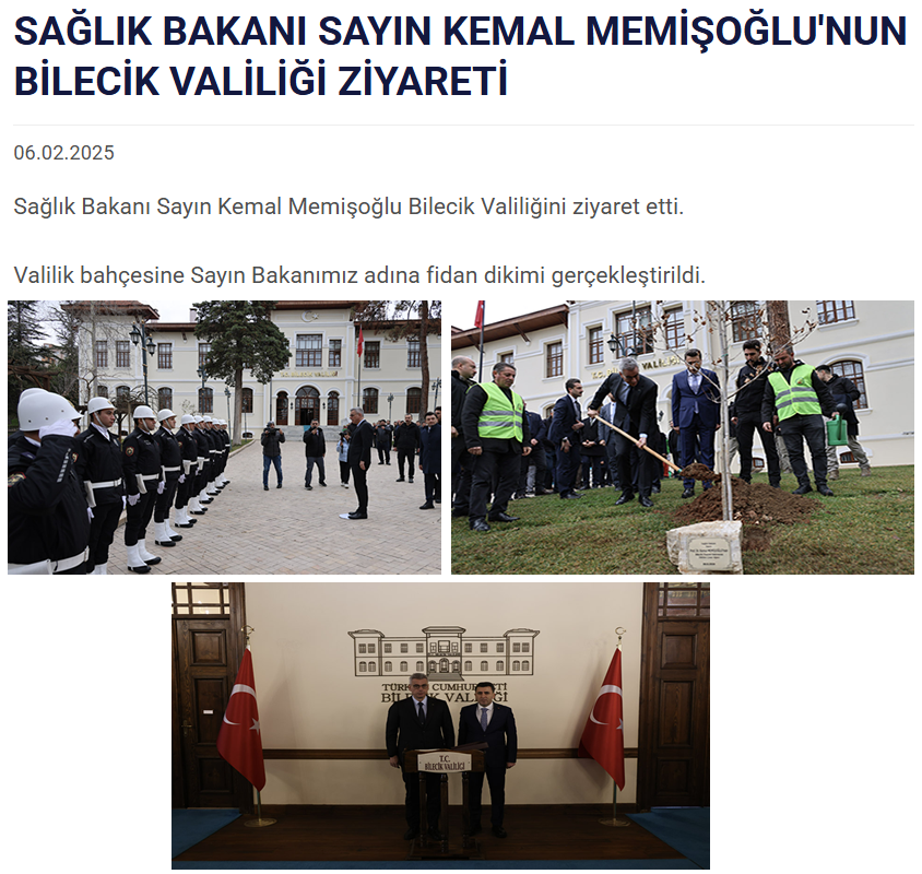 SAĞLIK BAKANI SAYIN KEMAL MEMİŞOĞLU'NUN BİLECİK VALİLİĞİ ZİYARETİ