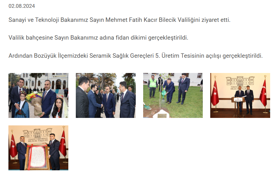 SANAYİ VE TEKNOLOJİ BAKANIMIZ SAYIN MEHMET FATİH KACIR IN BİLECİK ZİYARETİ