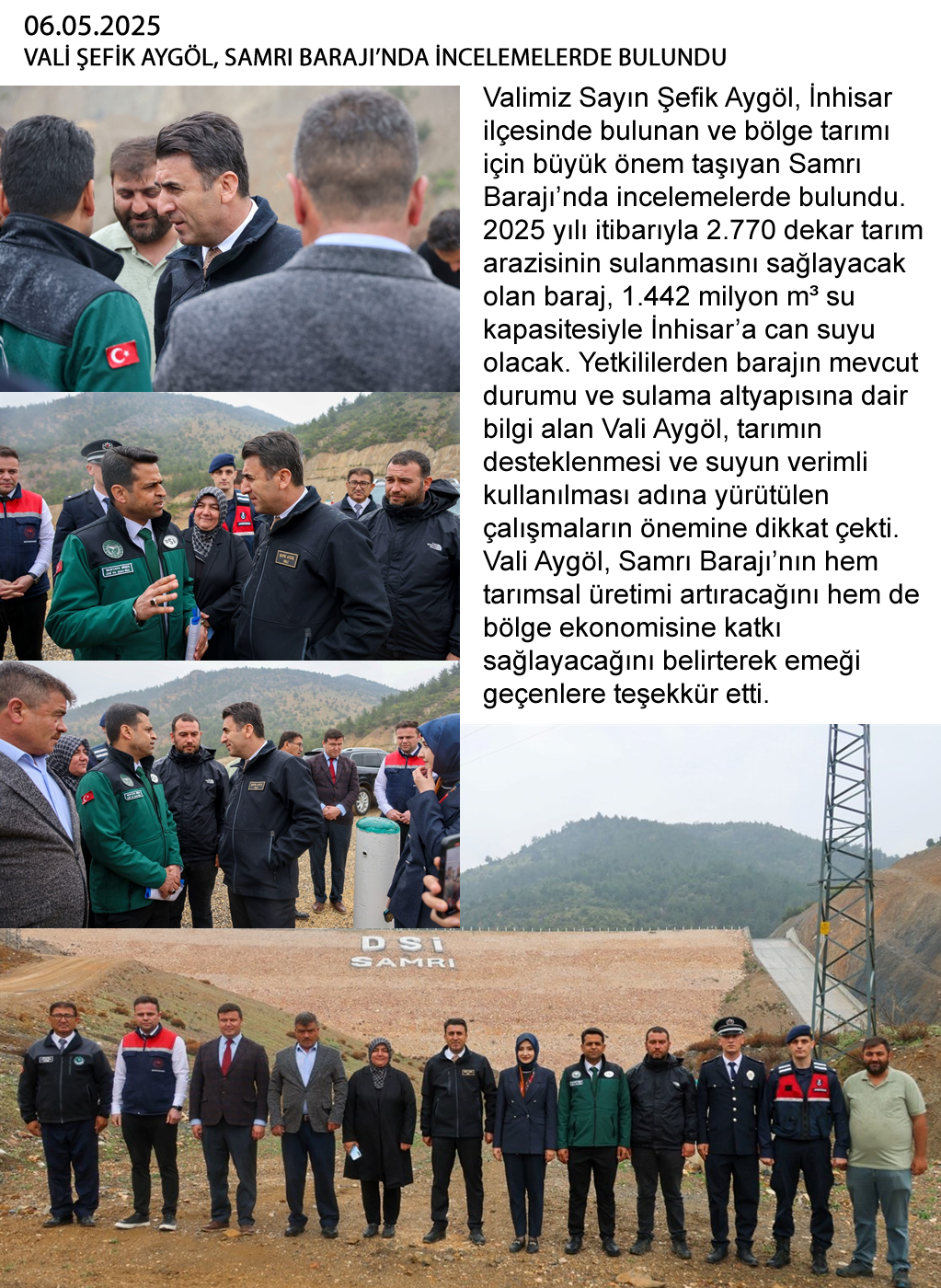VALİ ŞEFİK AYGÖL, SAMRI BARAJI'NDA İNCELEMELERDE BULUNDU